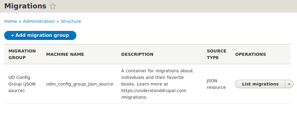 Interface listing migration groups
